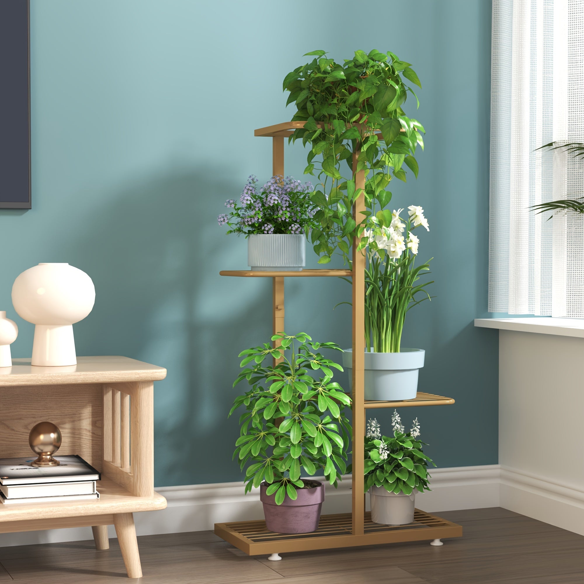 European Style Multi-Tier Metal Plant Stand White Rustproof Indoor Balcony Decor