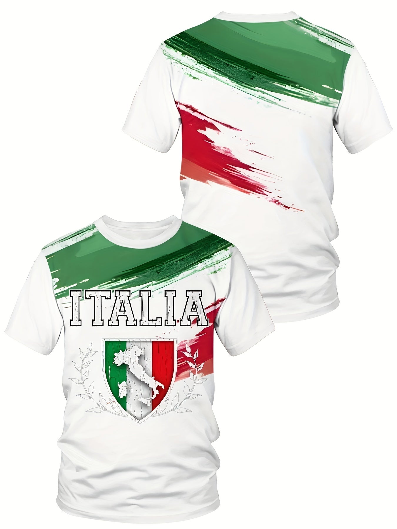 Men's Plus Size Casual T-Shirt Short Sleeve Italian Print Polyester Spandex