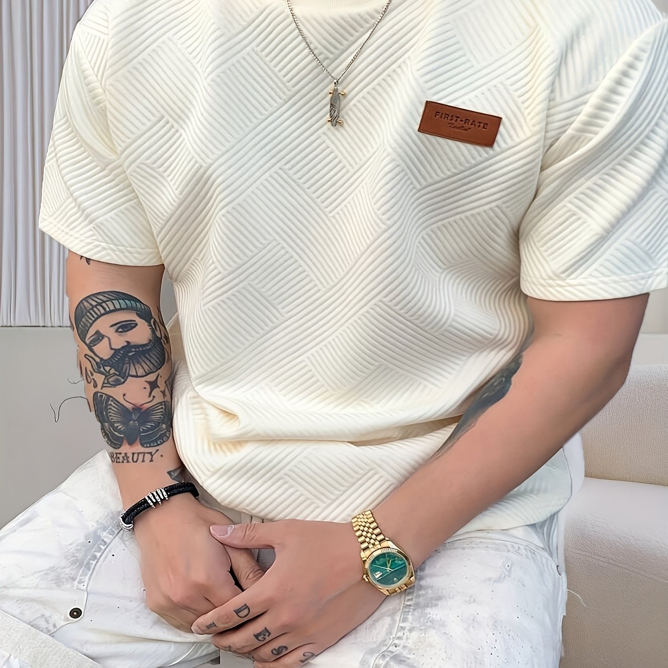 Men's Polyester Blend Casual T-Shirt with Round Neck and Short Sleeves