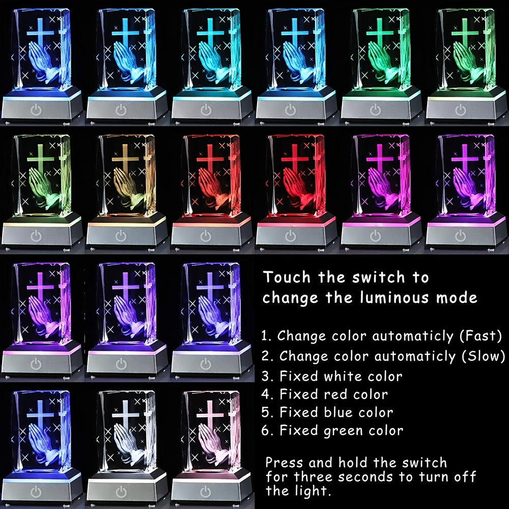 3D Crystal Cross Night Light LED Decorative Gift for Christian Friends 3.15x1.97x1.97in