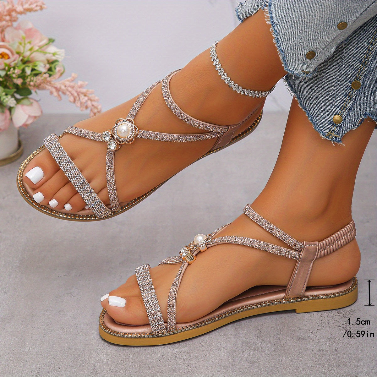 Women’s Rhinestone Summer Flat Sandals Bohemian Style Beach Footwear