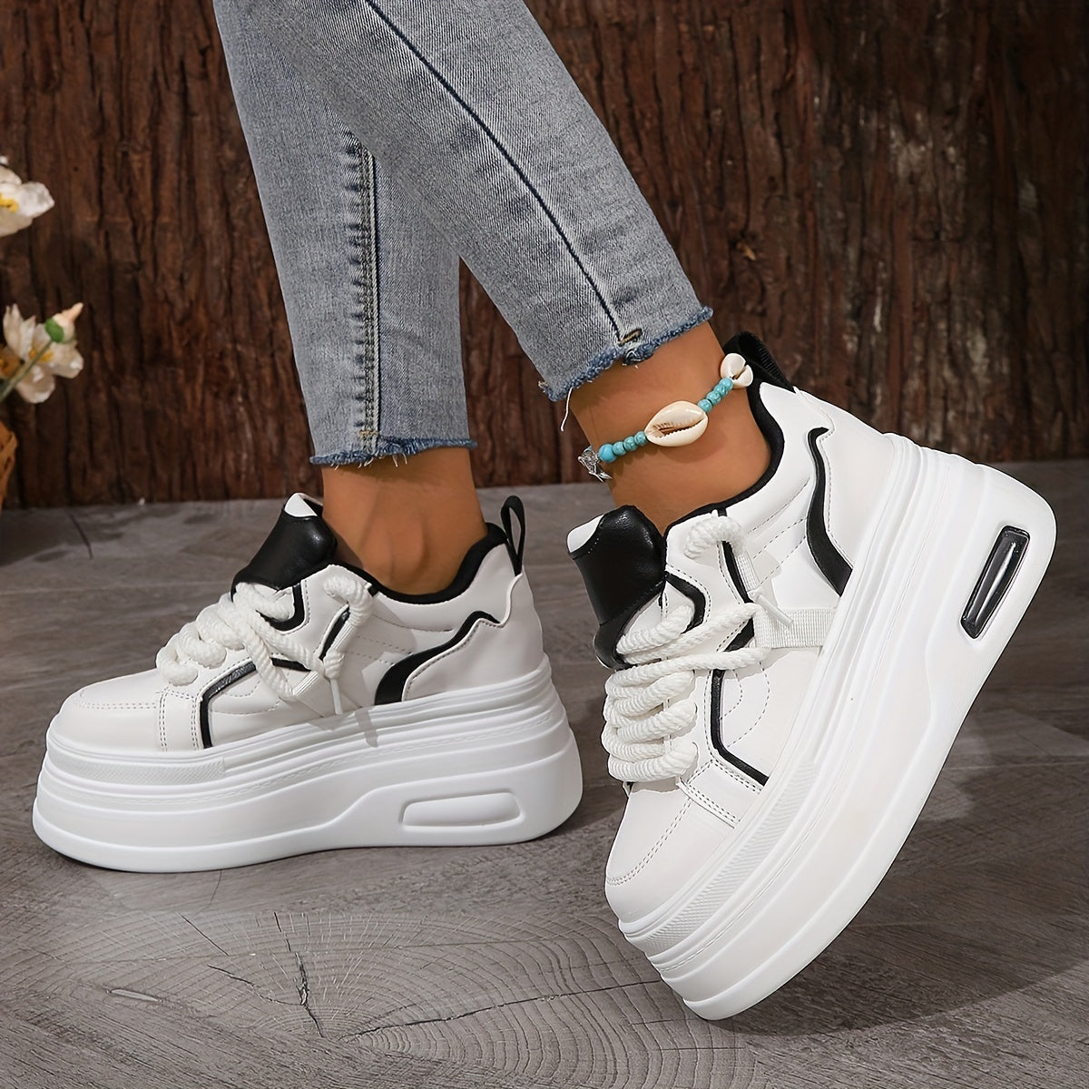 Women's Trendy Platform Sneakers Lace Up Wedge Skate Shoes Air Cushion