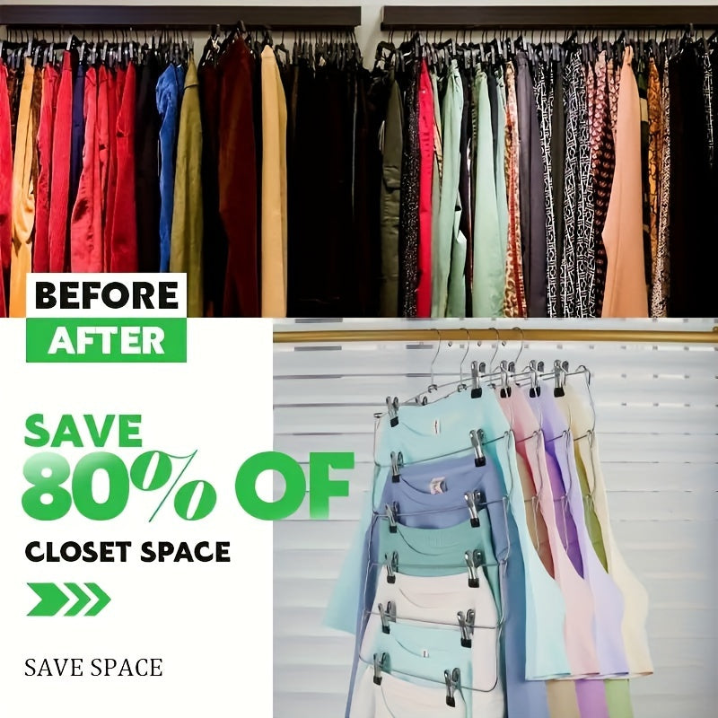 Qora metall yubka tutqichlari, kliplar bilan, 6 qavatli joyni tejovchi shkaf tashkilotchisi, 12 ta to'plam