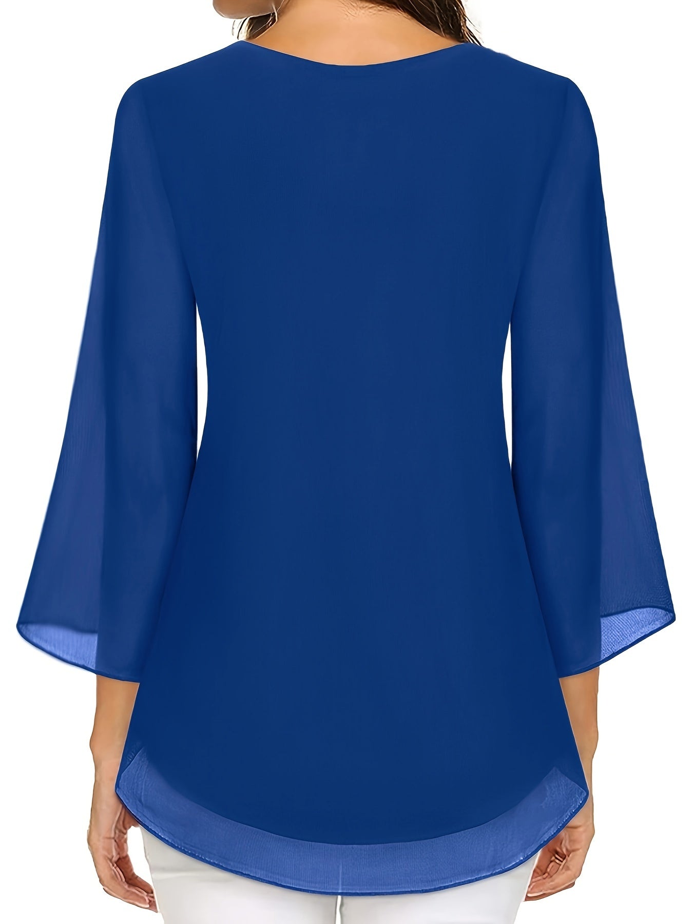 Plus Size Women's Blouse Long Sleeve Decor Button Blue All-Season Casual Formal