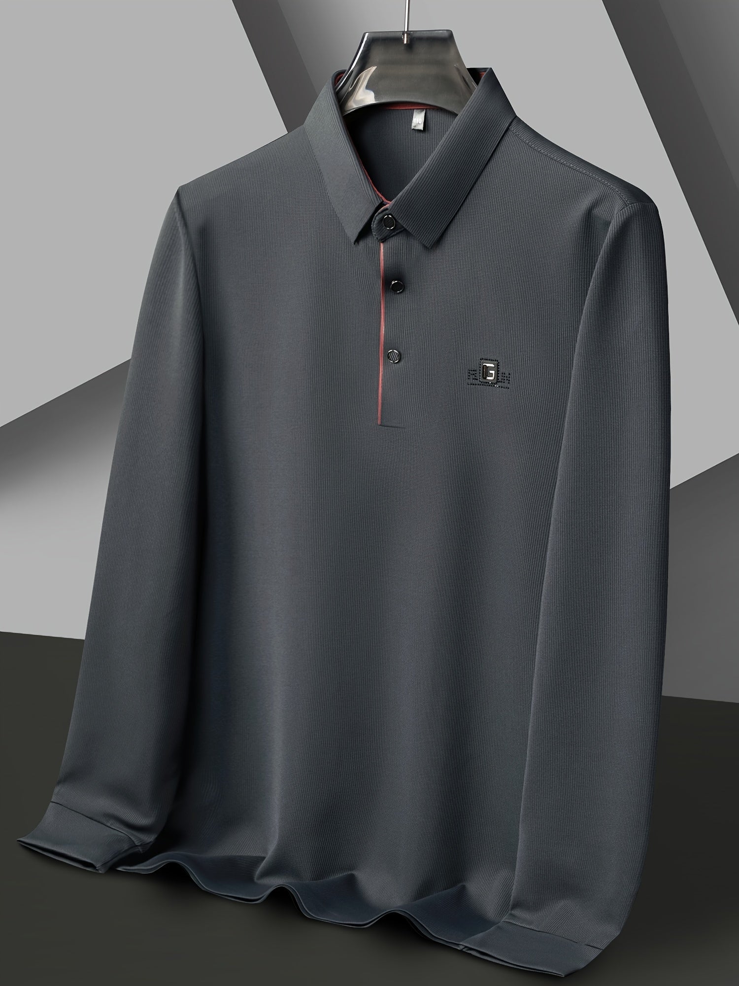 Camisa polo de golf para hombre con cuello de letras y poliéster spandex sólido