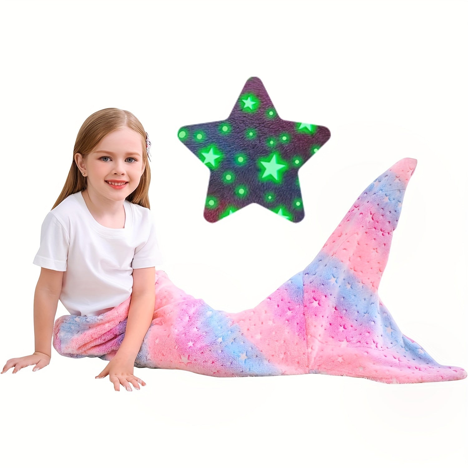 Glow-in-the-Dark Flannel Mermaid Tail Blanket for Girls Teens Adults Plush Cozy Sleepwear