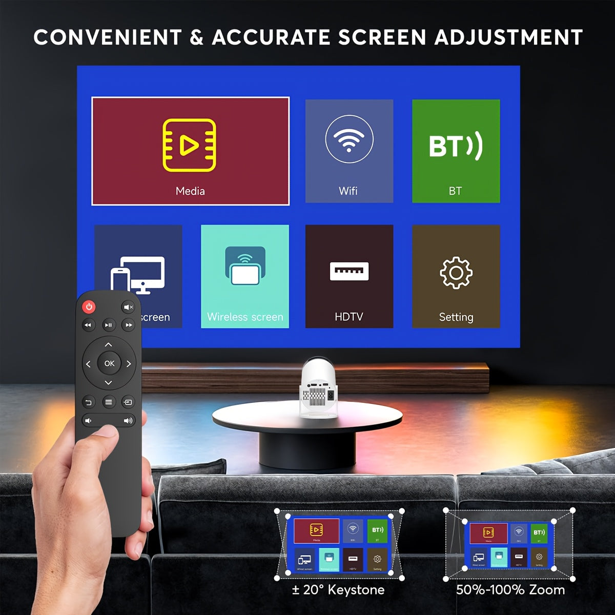 Wireless Portable Mini 4K Projector for Home Theater with Smartphone Connectivity