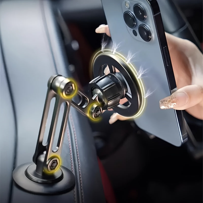 Soporte para teléfono de coche magnético giratorio de aluminio universal de 360° con brazo plegable