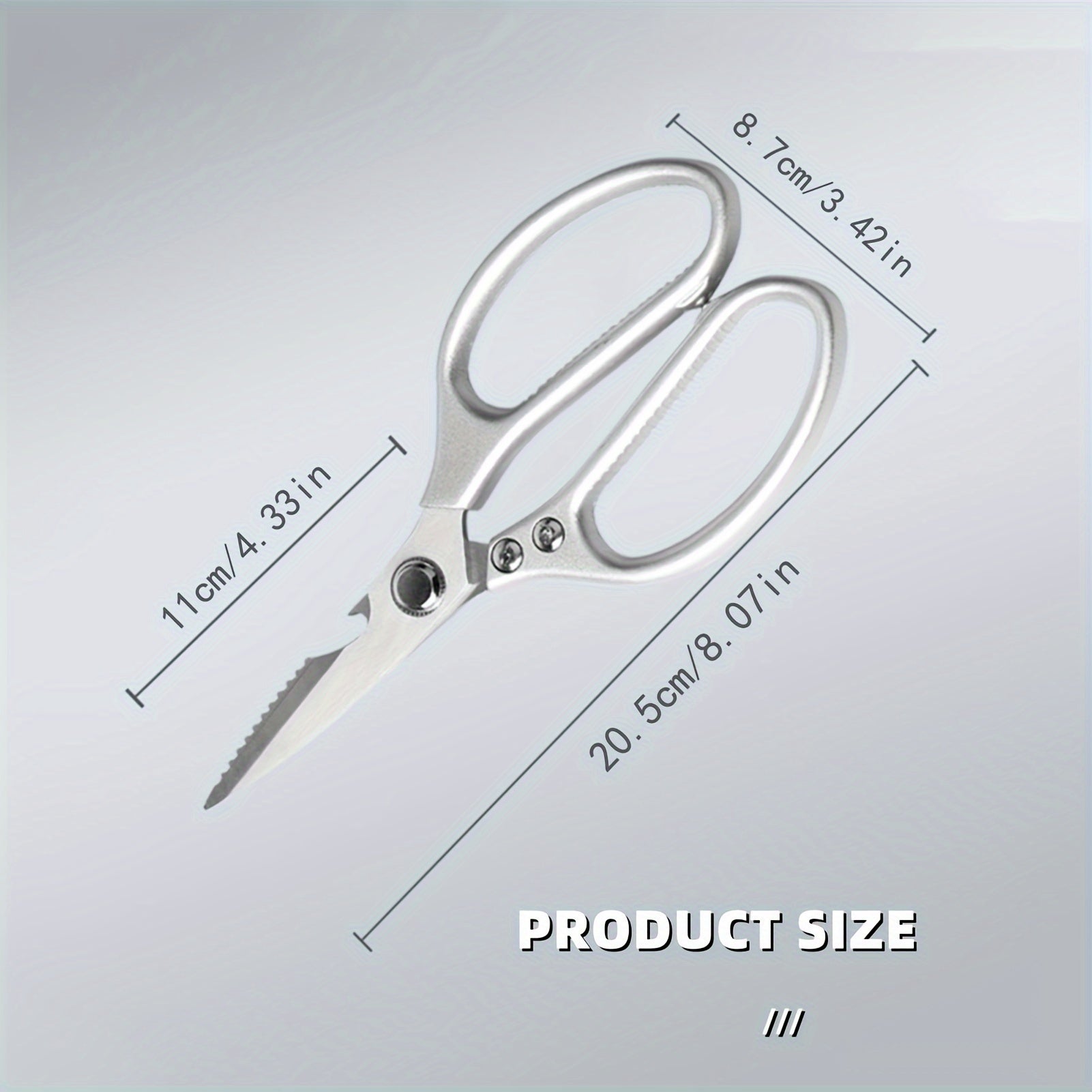 Stainless Steel Multi-Function Kitchen Scissors with Nutcracker and Bottle Opener - Ultra Sharp Utility Shears for Meat, Vegetables, Fish, Chicken, Salad, and BBQ - Includes Fish Scale Scraping Feature - Essential Kitchen Supplies and Accessories