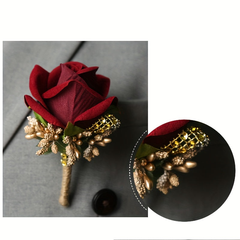 Fabric Rose Boutonniere for Grooms and Men Wedding Graduation Dances