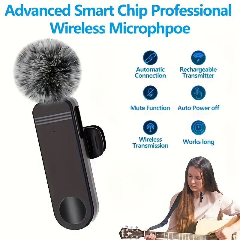 Type-C/USB/Android qurilmalari uchun simsiz lavalier mikrofon, omnidirectional qabul qiluvchi, shovqinni bekor qilish, avtomatik juftlashish, 65 fut masofa. Intervyular, podkastlar, video bloglar va uchun ideal.