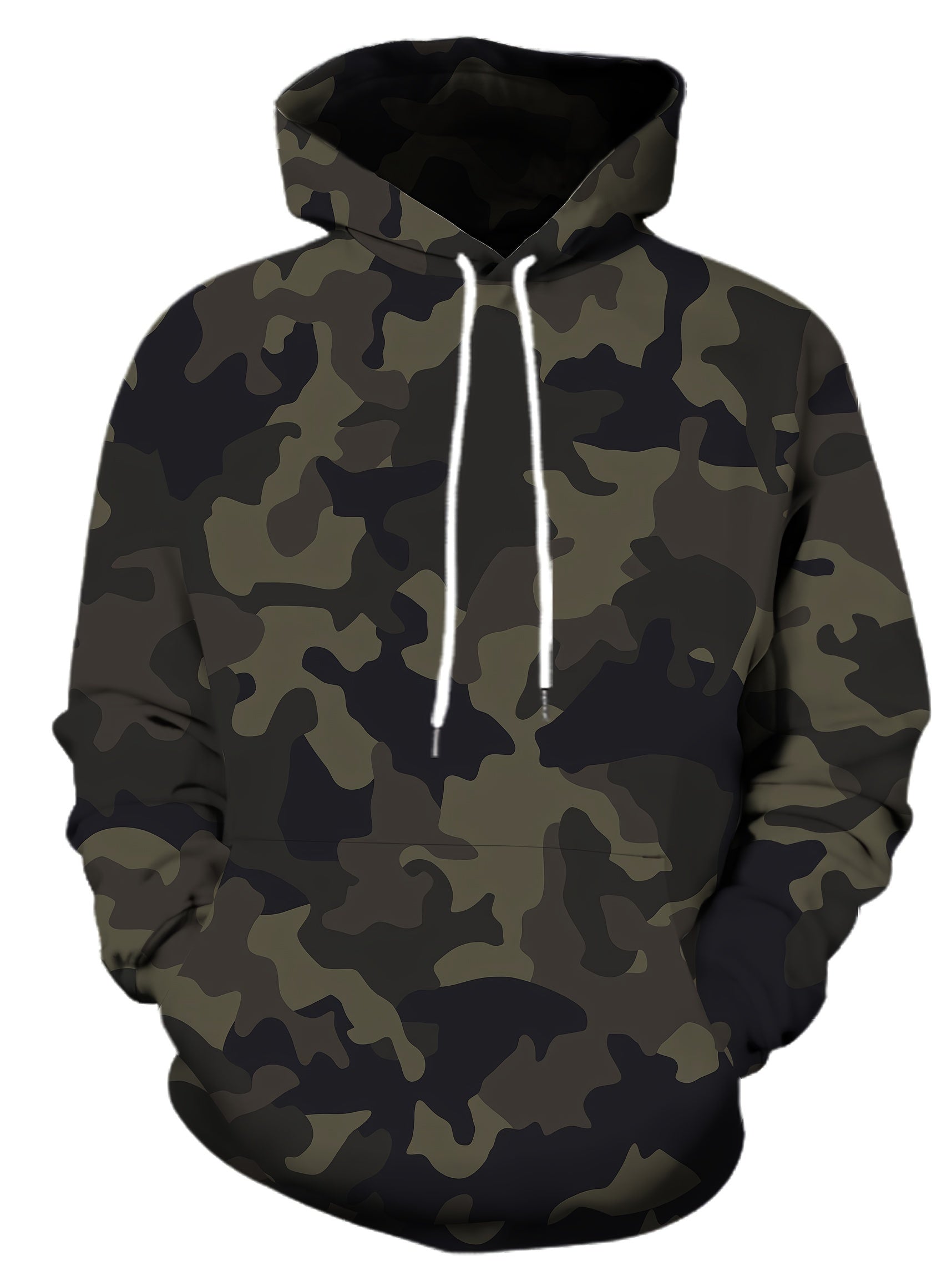 Men's Plus Size Camo Hoodie with Kangaroo Pocket Stretch Fabric Casual Sportswear