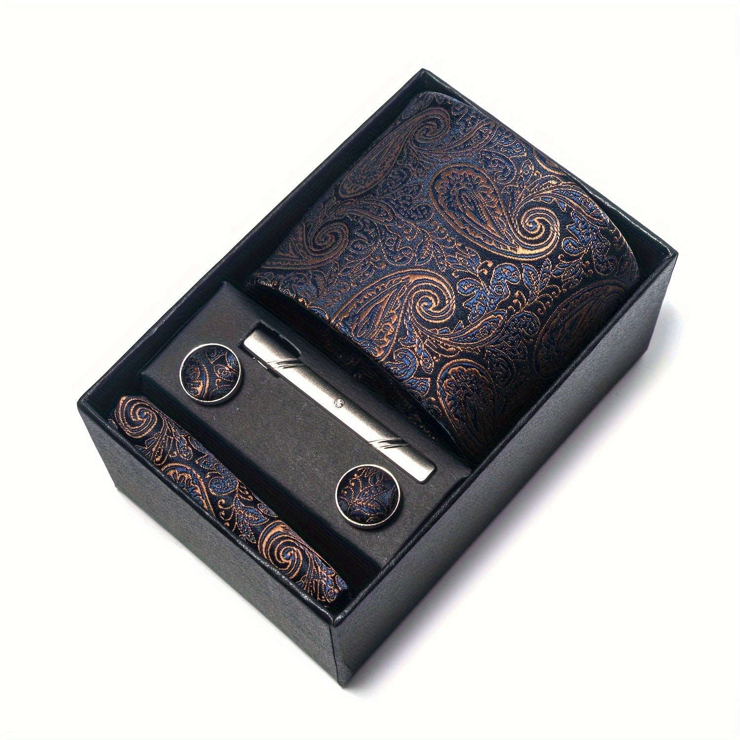 Conjunto de corbata para hombre con pañuelo y gemelos para bodas y regalos, longitud de la corbata 7.5 cm