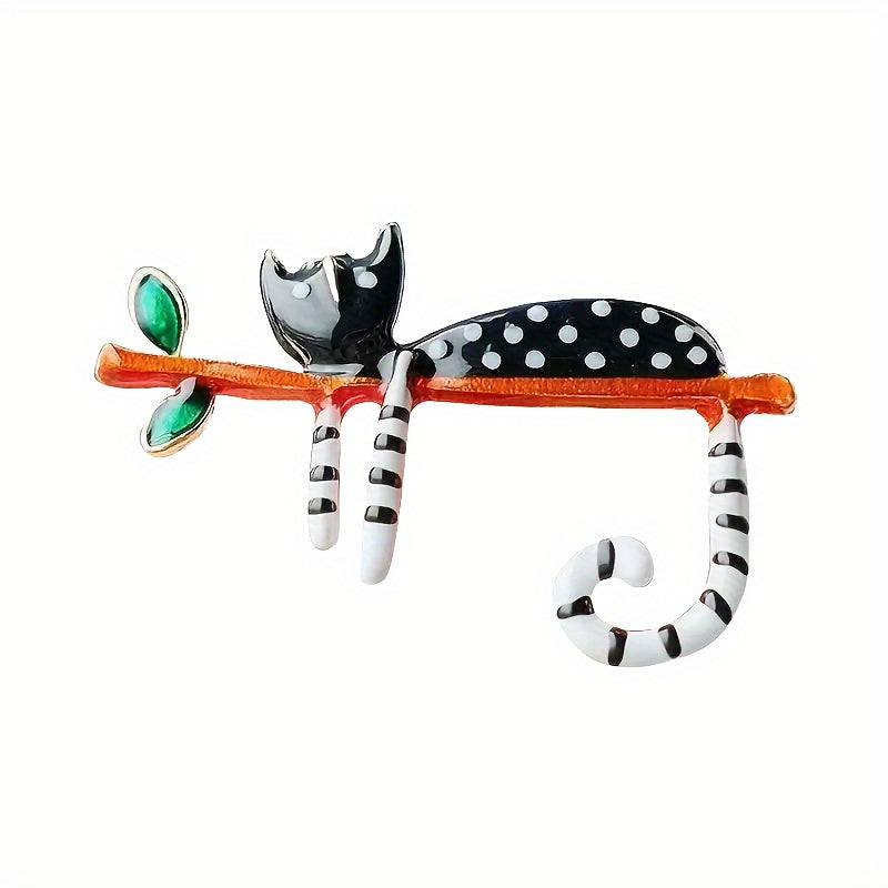 Vintage Style Spotted Cat Brooch for Women's Clothing Retro Animal Accessory