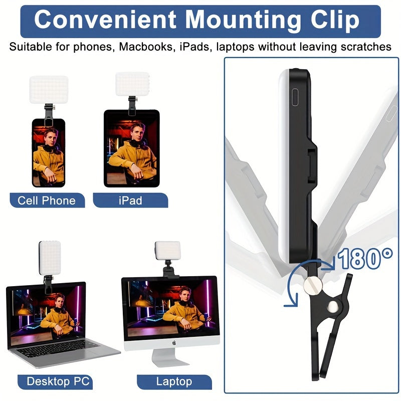 Portable LED Selfie Ring Light with 60 LEDs, Rechargeable 2200mAh Battery, 3 Light Modes for Phone and Camera Use