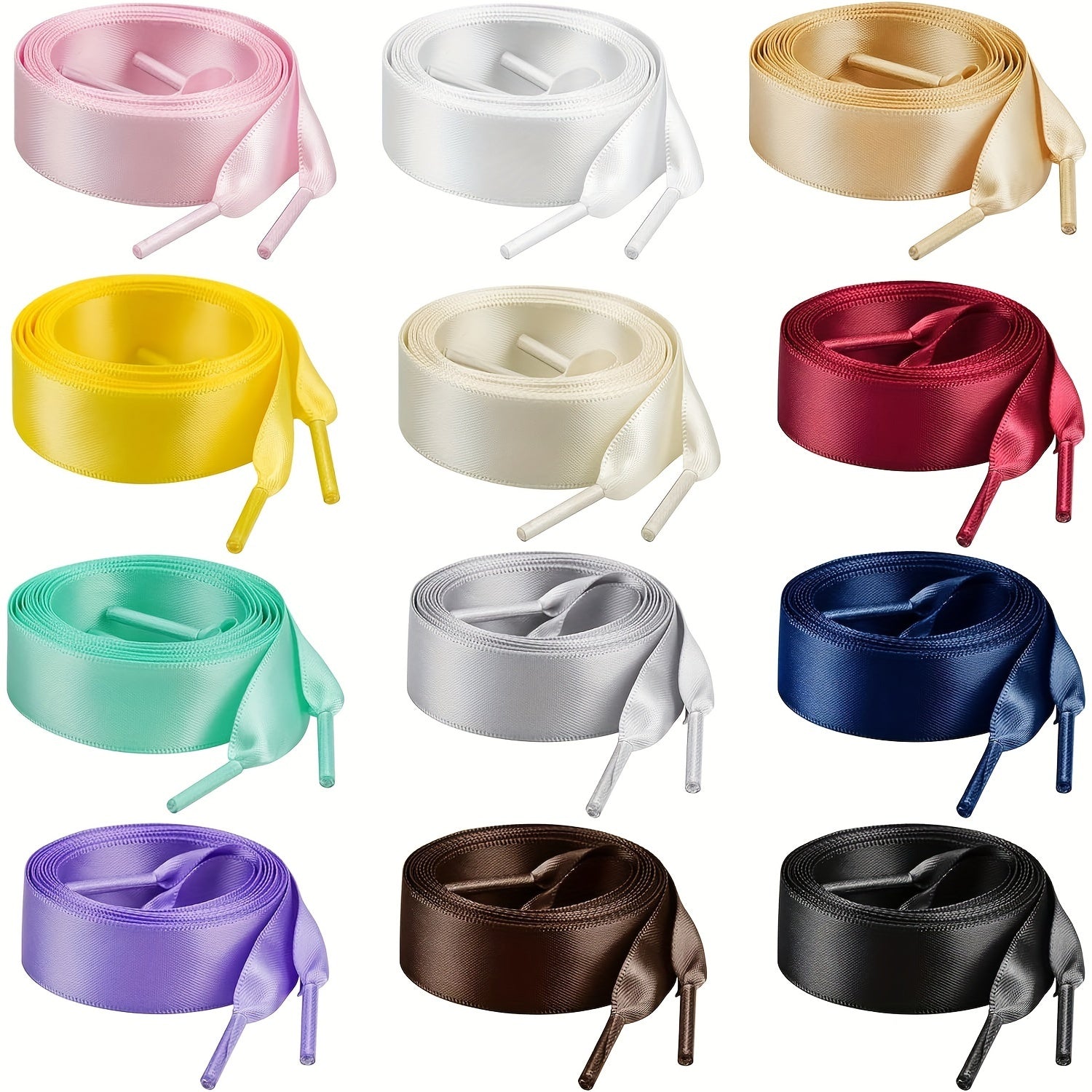 12 Pairs Flat Satin Shoelaces for Sports Shoes, Colorful, 120cm