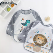 Waterproof Long-Sleeve Feeding Bib for Kids Grey Polyester Fiber