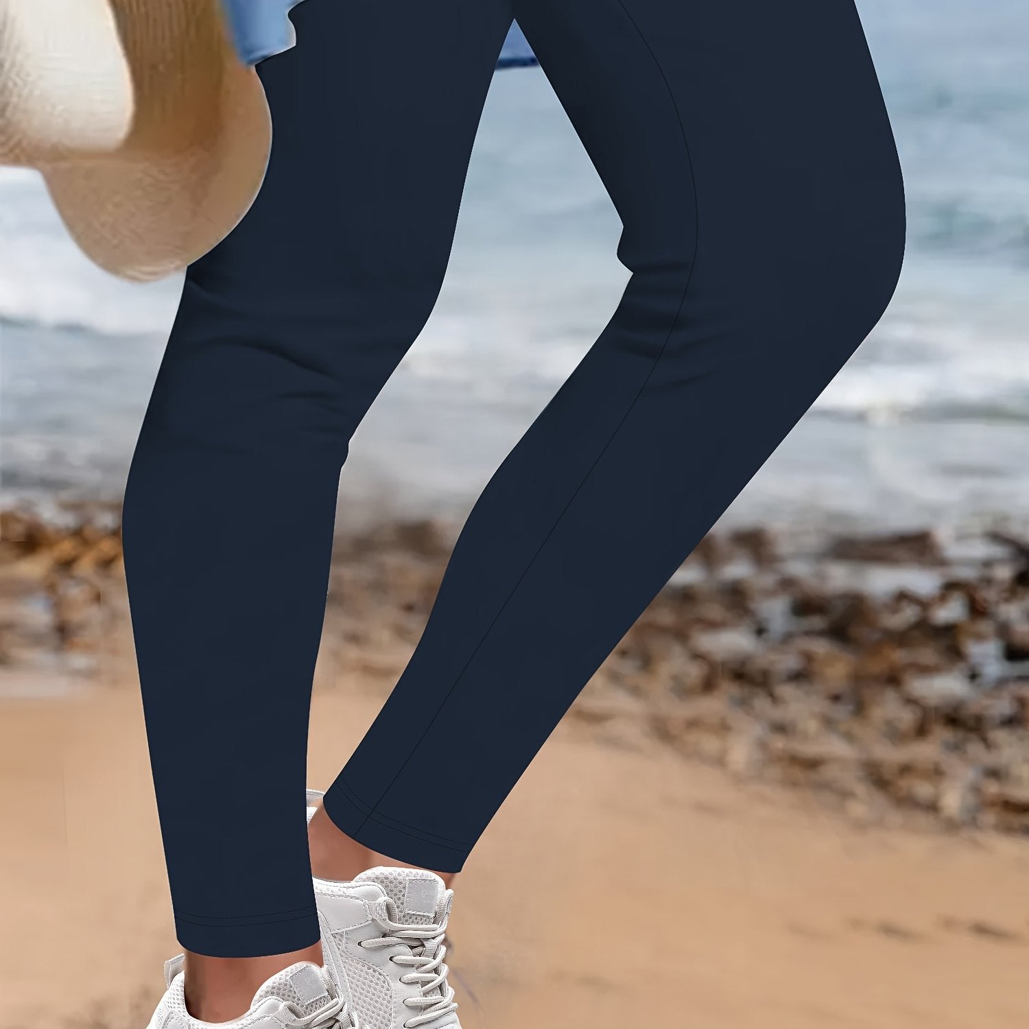 Plus Size High Waist Leggings 7/8 Length Opaque Stretchable Solid