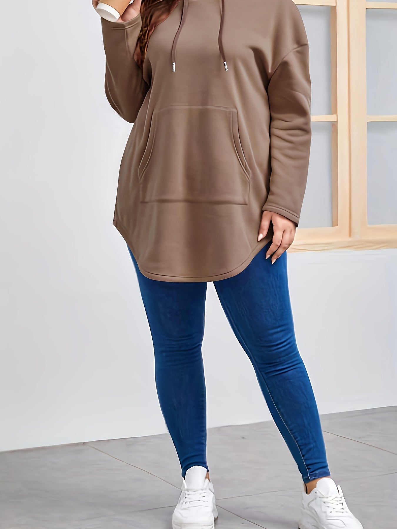 Ayollar uchun plus o'lchamli dengiz bo'yi ko'k hoodie, kangaroo cho'ntagi bilan, kundalik uzun qo'l kiyim, sweatshir