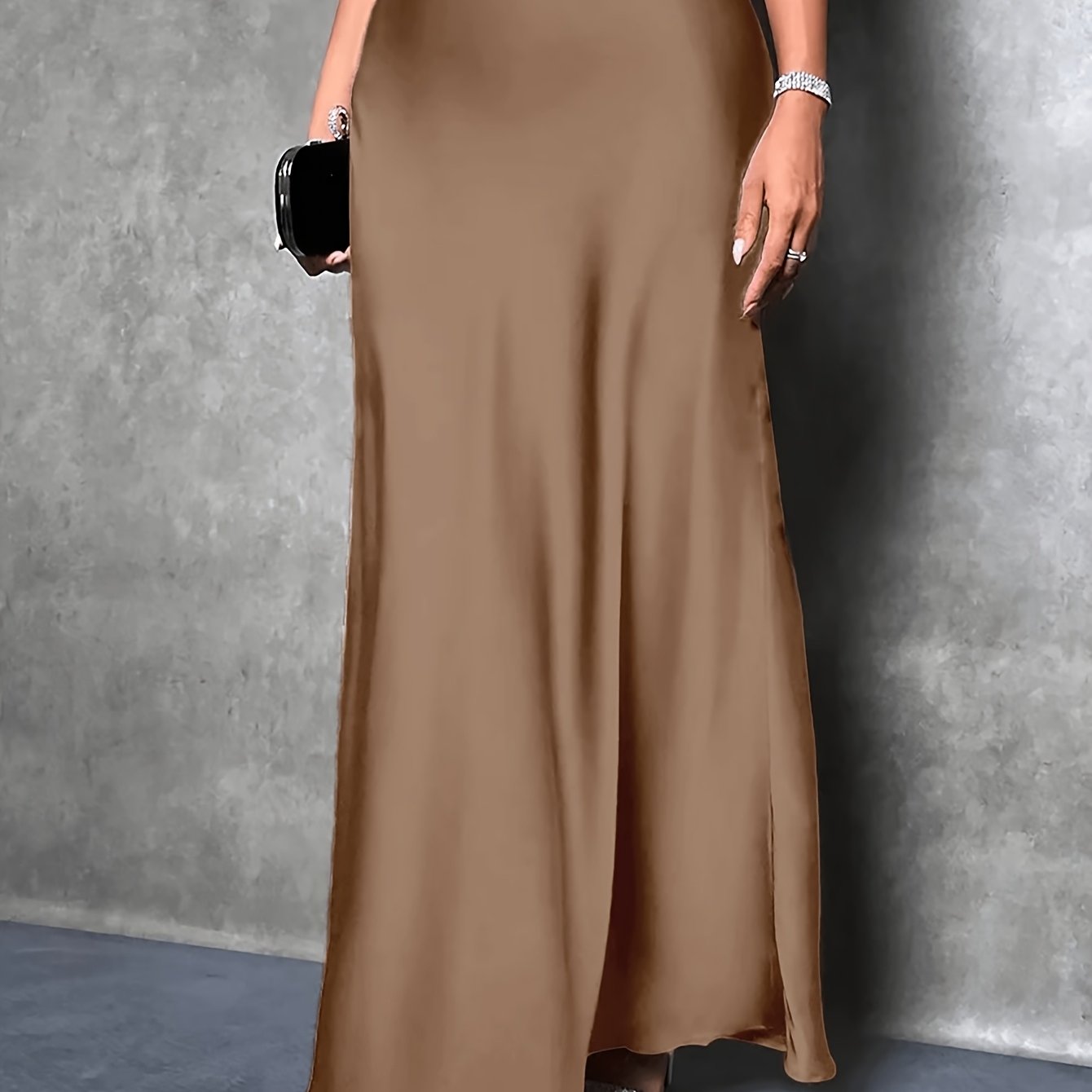 Women's Satin Maxi Skirt Black Plus Size Flowing Event Wear