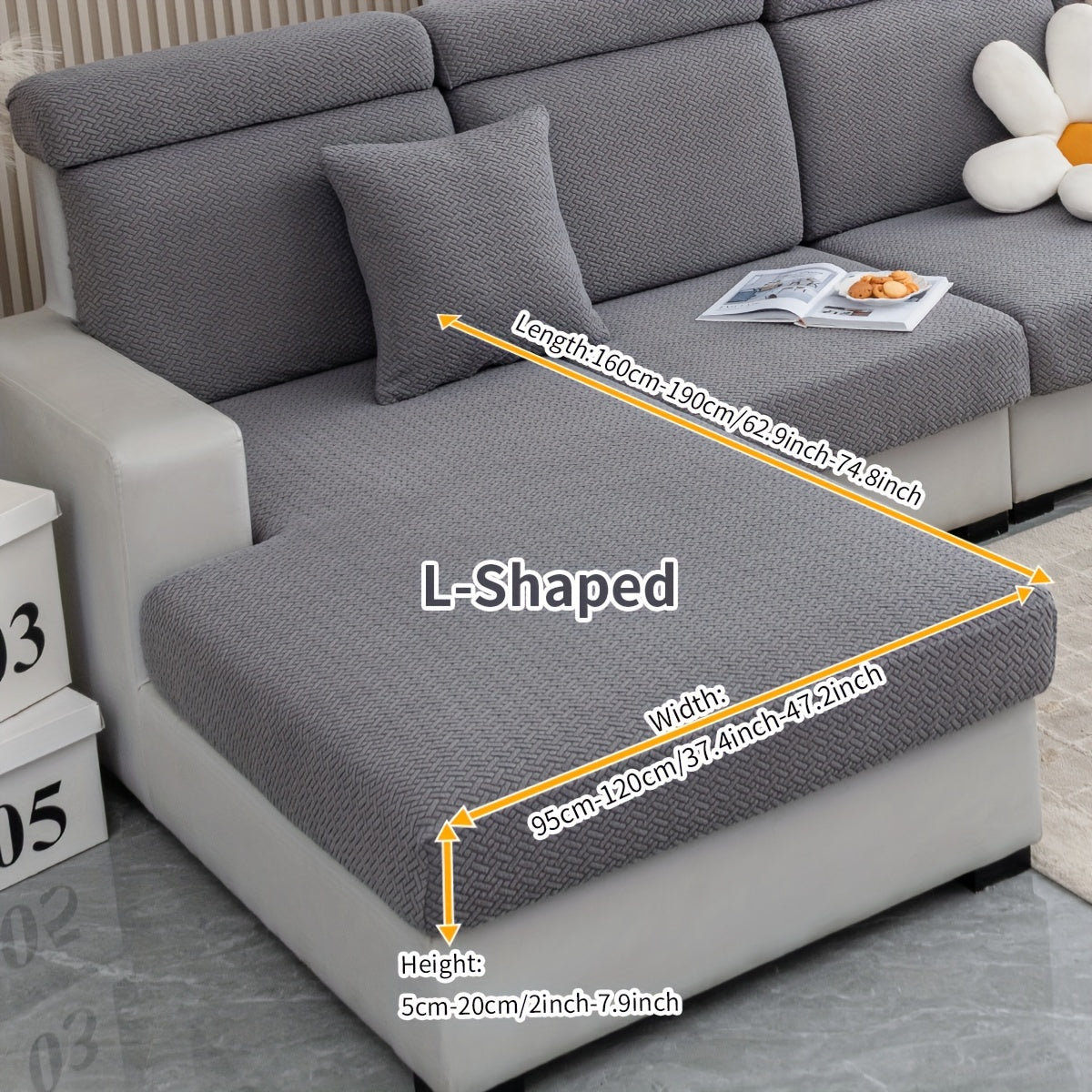 Checkered Pattern Polar Fleece Sofa Cover Boho Style Stretch Fabric Stain and Pet Scratch Protection