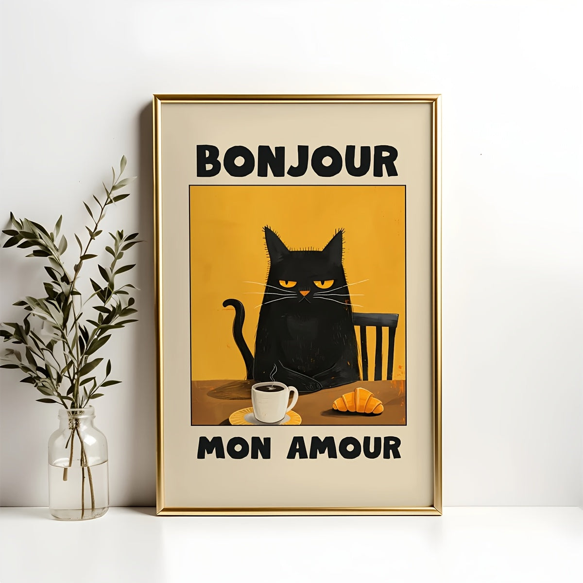 Black Cat Vintage French Art Poster Canvas Wall Art for Kitchen Bedroom Dining Room