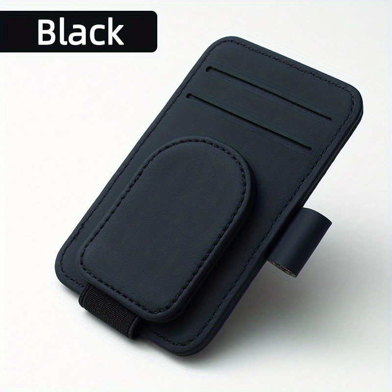 Faux Leather Car Sunglass Holder with Magnetic Clip and Card Storage