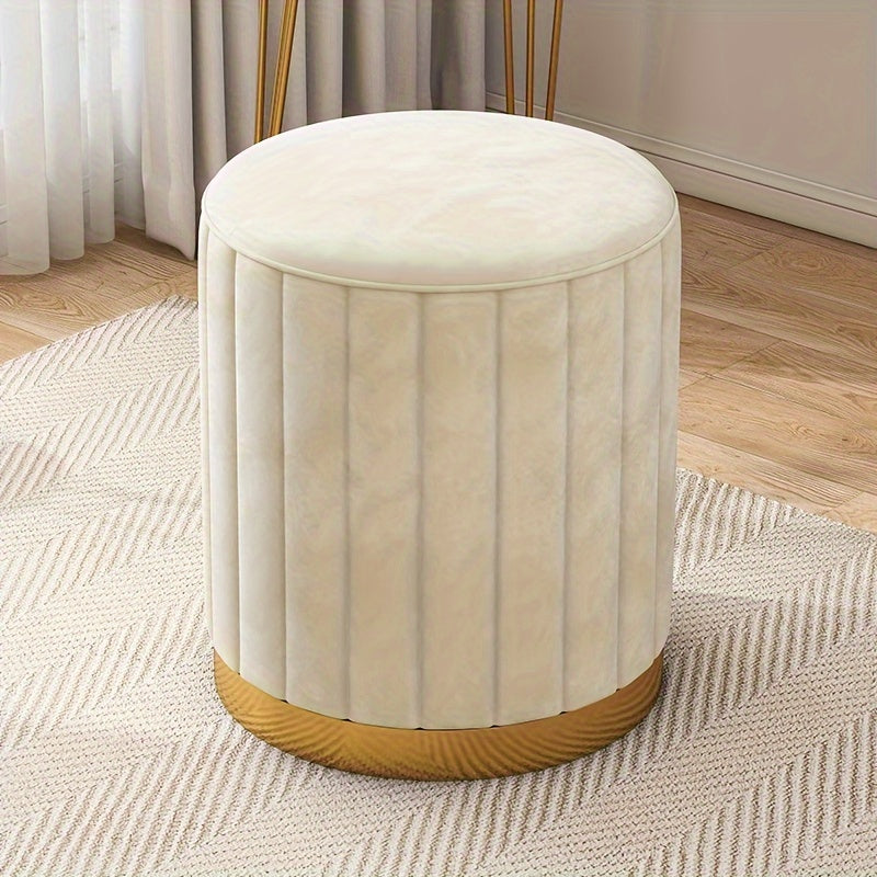 Faux Leather Round Makeup Stool with Soft Cushion for Bedroom Dressing Table Light Beige