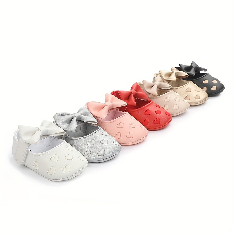 Baby Toddler Girls Shoes 0-1 Year All-Season Non-Slip Breathable PU with Bow