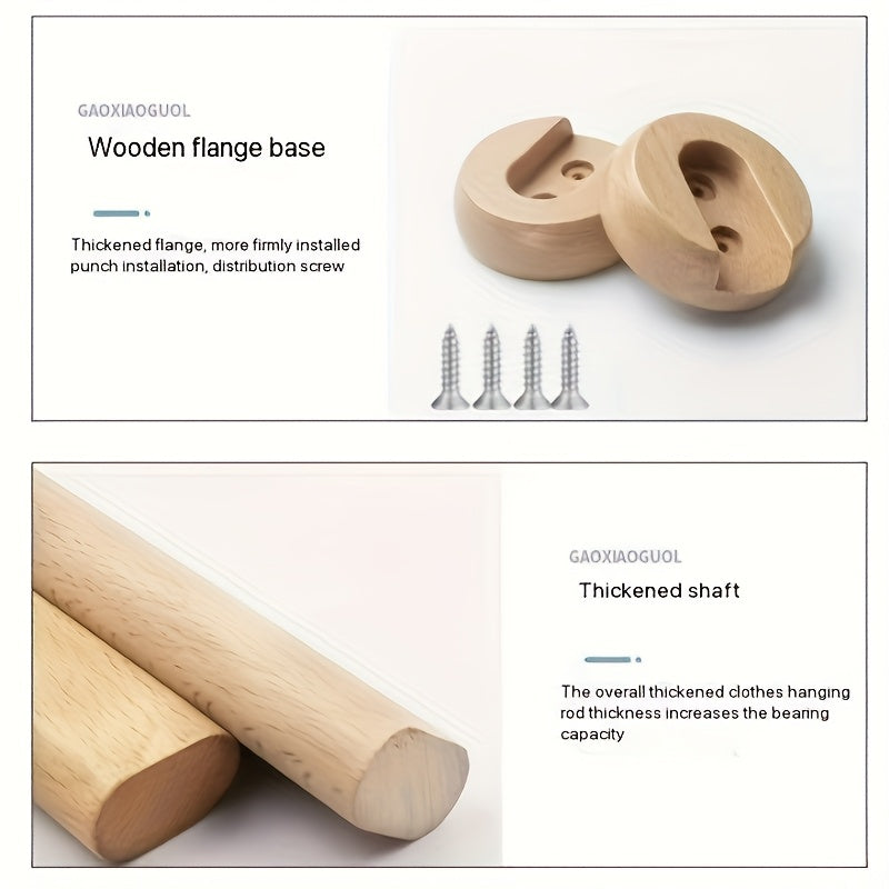 Perchero de madera de nogal macizo acabado natural, duradero, barra para armario para organización del armario