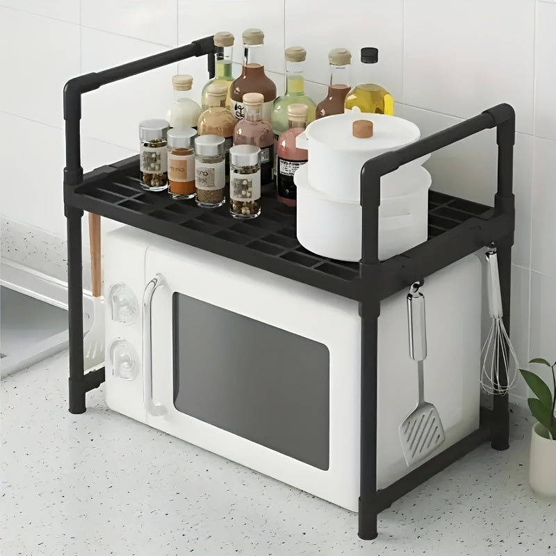 Kengaytiriladigan karbon po'latdan yasalgan mikroto'lqinli pech uchun javon, 2 qavatli stol usti tashkilotchisi, oshxona saqlash