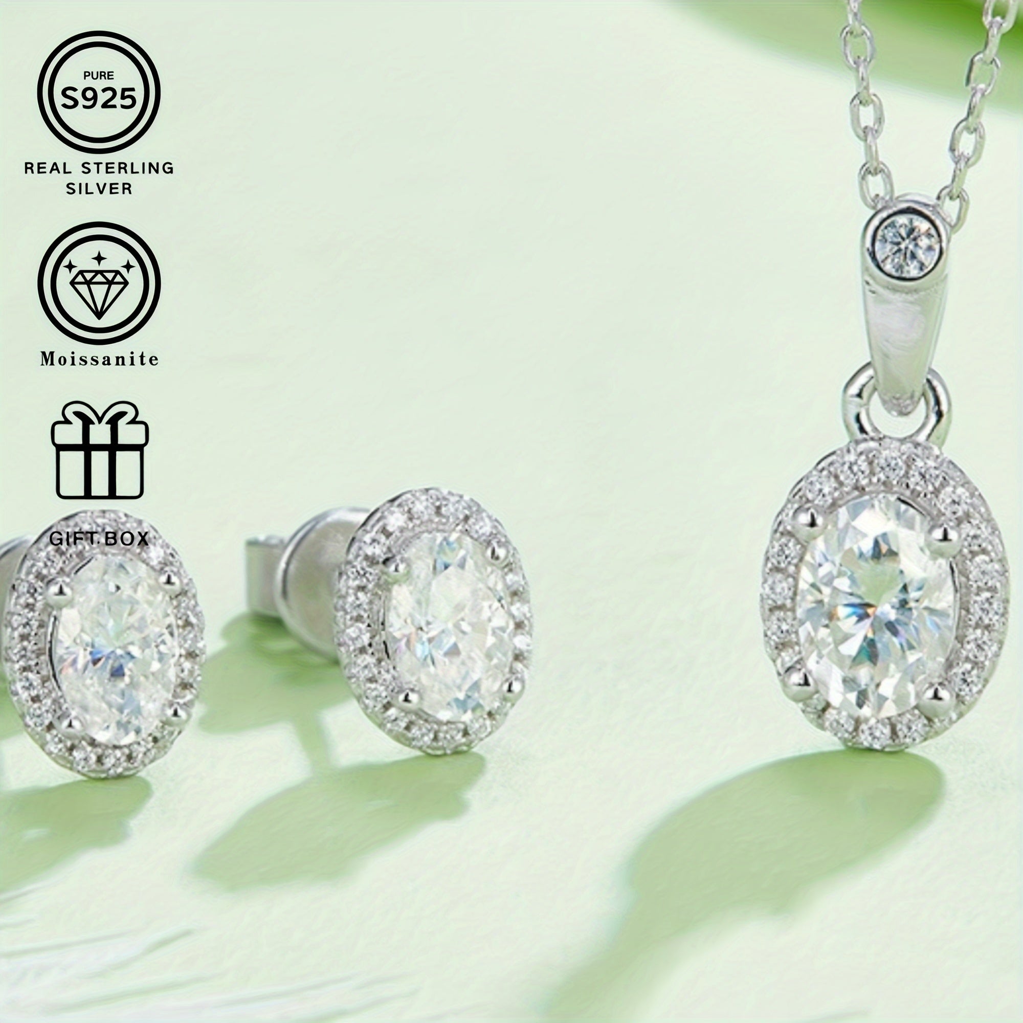 Sterling Silver Moissanite Jewelry Set Necklace and Bracelet 1.0/0.5 Carat Gifts