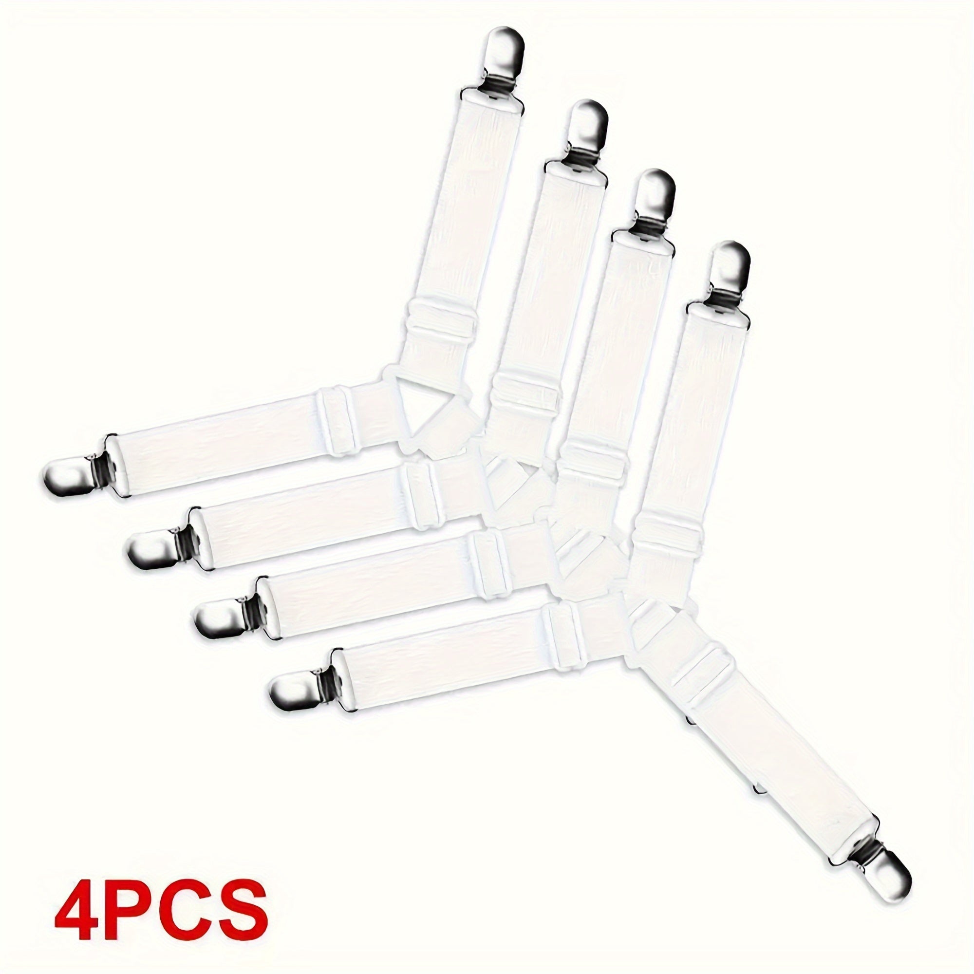 Set of 4 White Adjustable Bed Sheet Fasteners Non-slip Clamps for Sheets Quilts Curtains