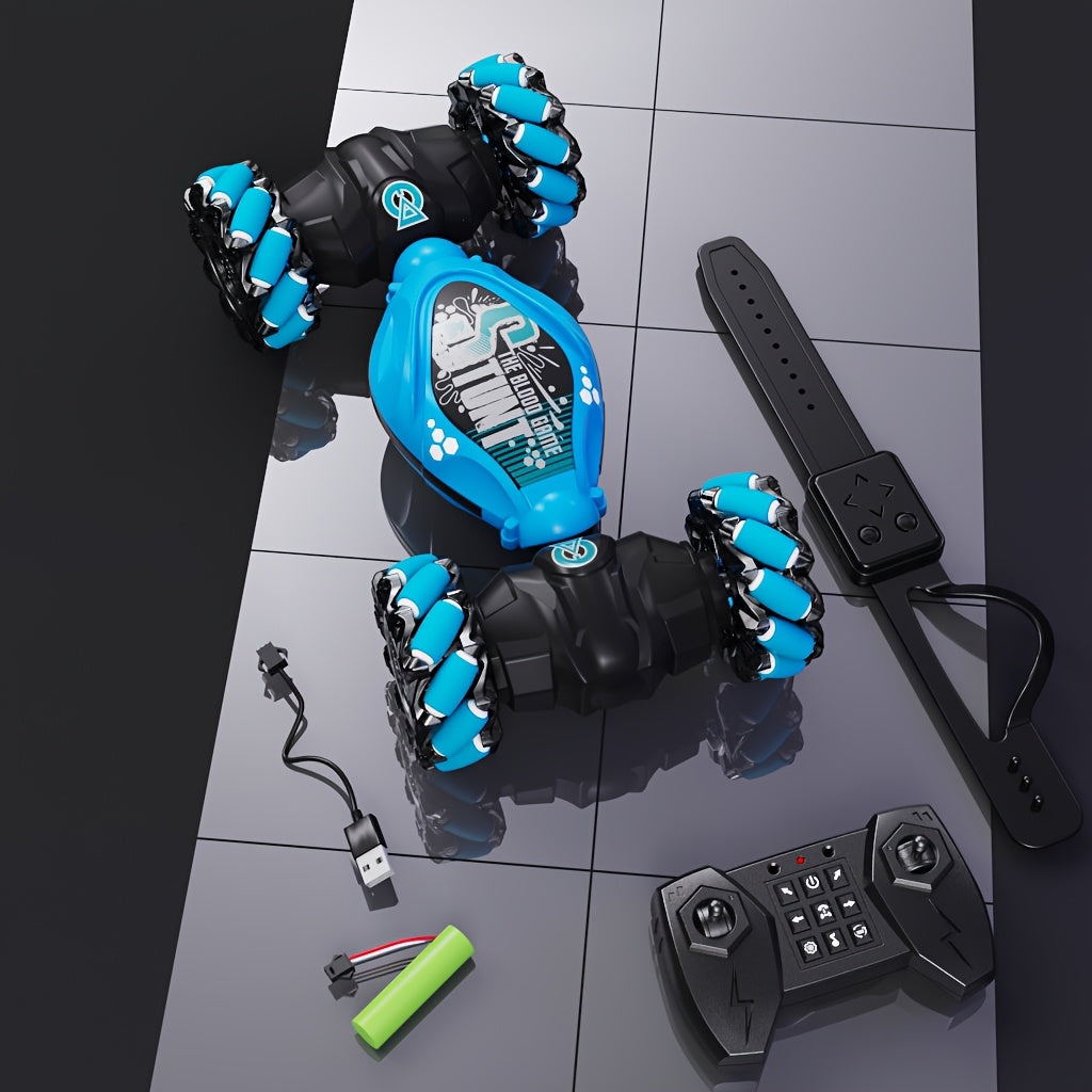 Off-Road 4WD RC Car with Gesture Sensing, Rechargeable Battery, Weather Resistant Animal Theme Blue Red for Ages 14+