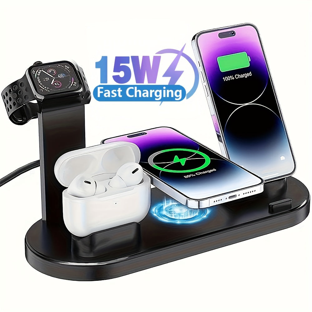 6-in-1 15W Wireless Charger for Fast Charging for iPhone iWatch AirPods with Stand