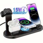 6-in-1 15W Wireless Charger for Fast Charging for iPhone iWatch AirPods with Stand