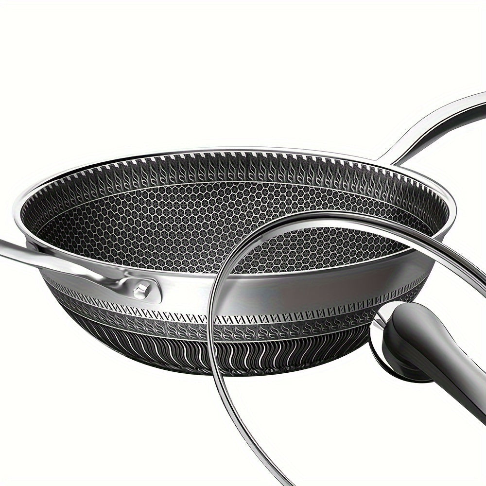Stainless Steel Wok Set with Lid and Flat Bottom Pot for Gas, Electric, Ceramic Stoves
