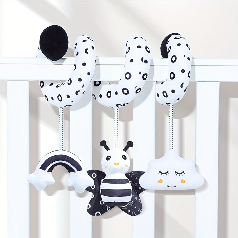 Black and White Baby Hanging Toys with Animal Designs for Strollers and Car Seats