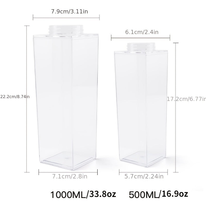 Leak-Proof Square Plastic Water Bottle 16.9oz 33.8oz Dishwasher Safe