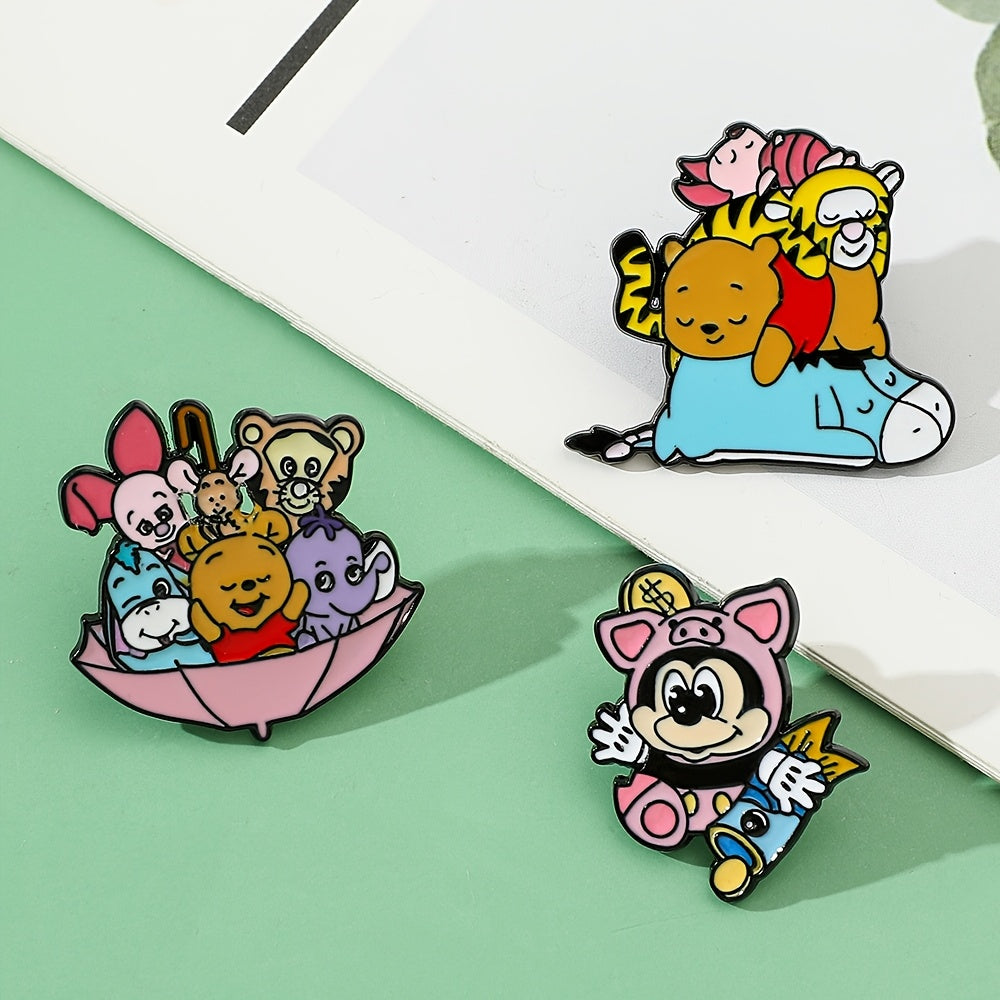 Set of 3 Cartoon Animal Enamel Brooch Pins Alloy Metal Irregular Shape for Clothing and Backpacks