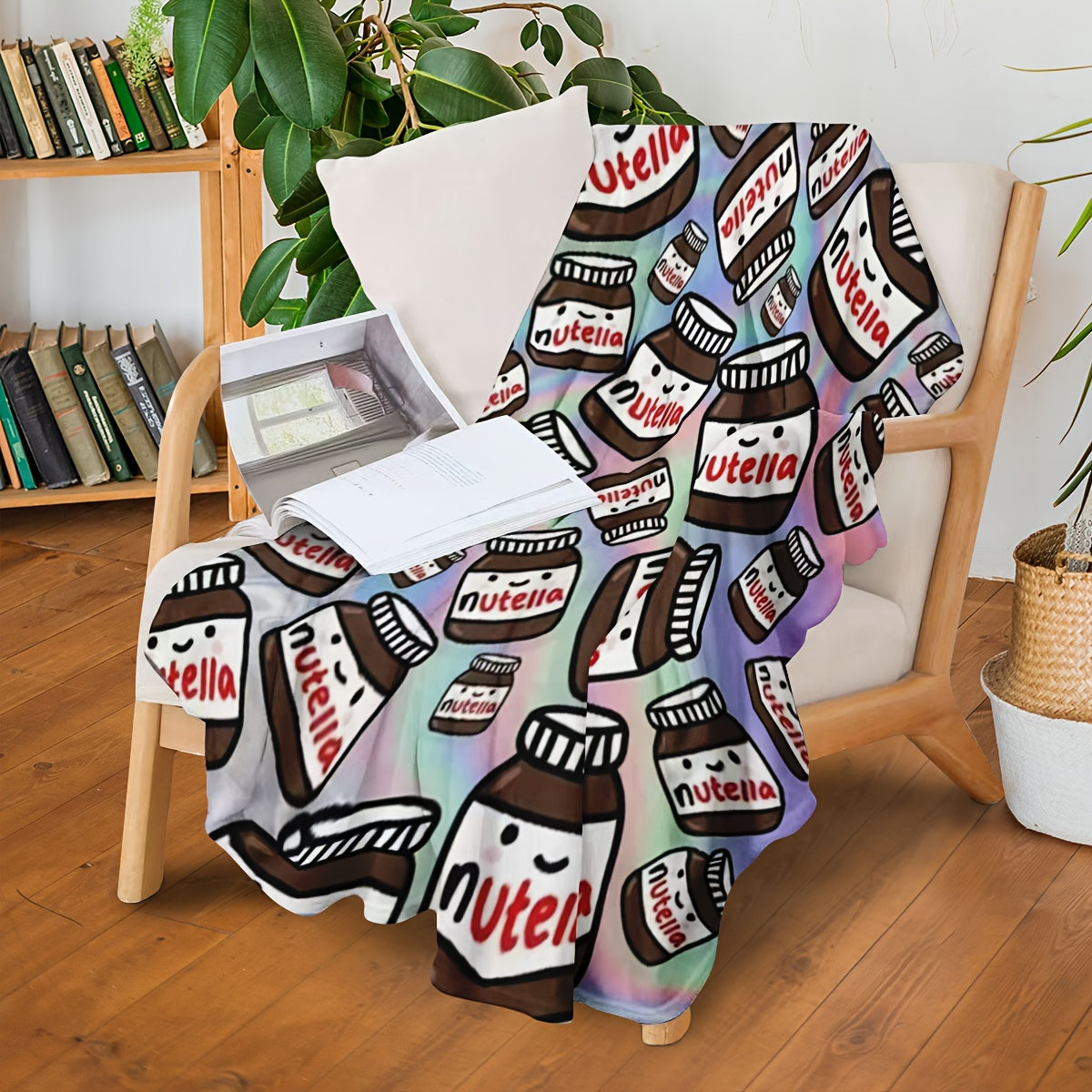 Nutella-Themed Flannel Throw Blanket Warm Cozy All-Season Home Office Travel Camping