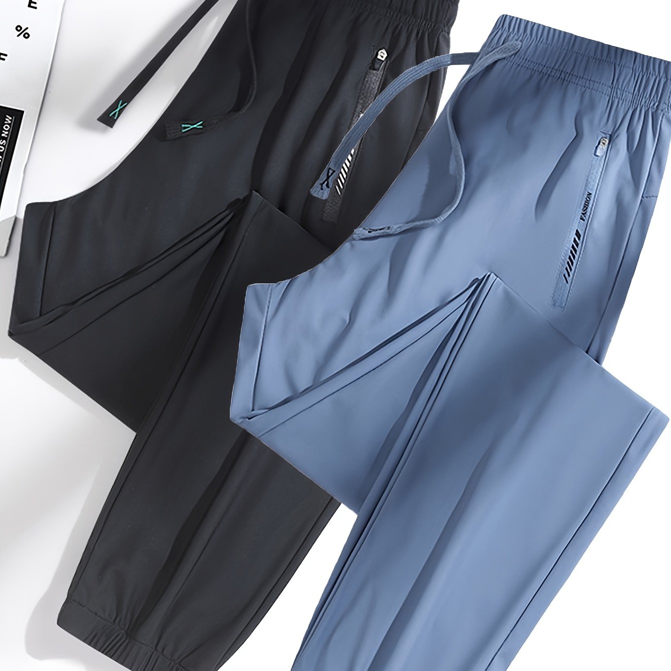 Women's Summer Sports Long Pants Tapered Joggers with Elastic Waist and Zipper Pockets