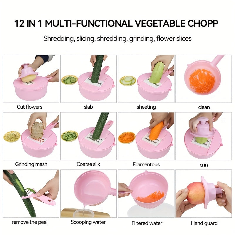 12-in-1 Manual Vegetable Chopper and Slicer Durable Plastic Kitchen Tool
