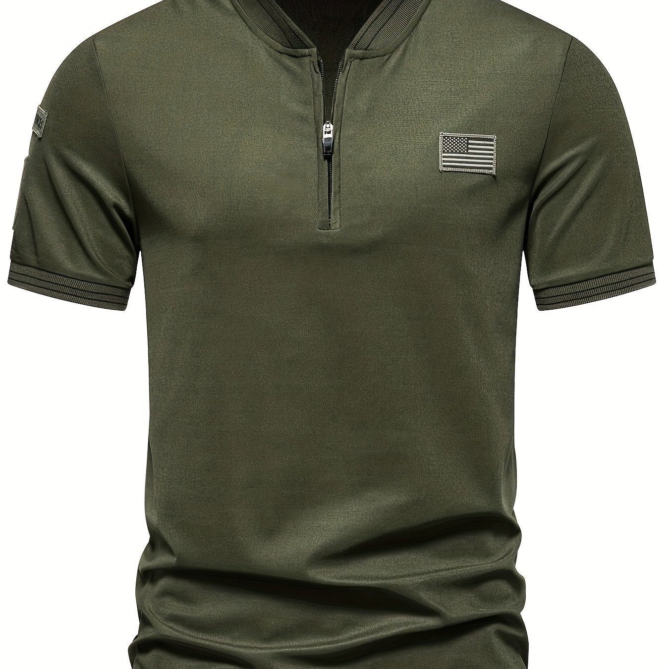 Men's Casual Polo Shirt with Stand-Up Collar and Flag Design Polyester Summer