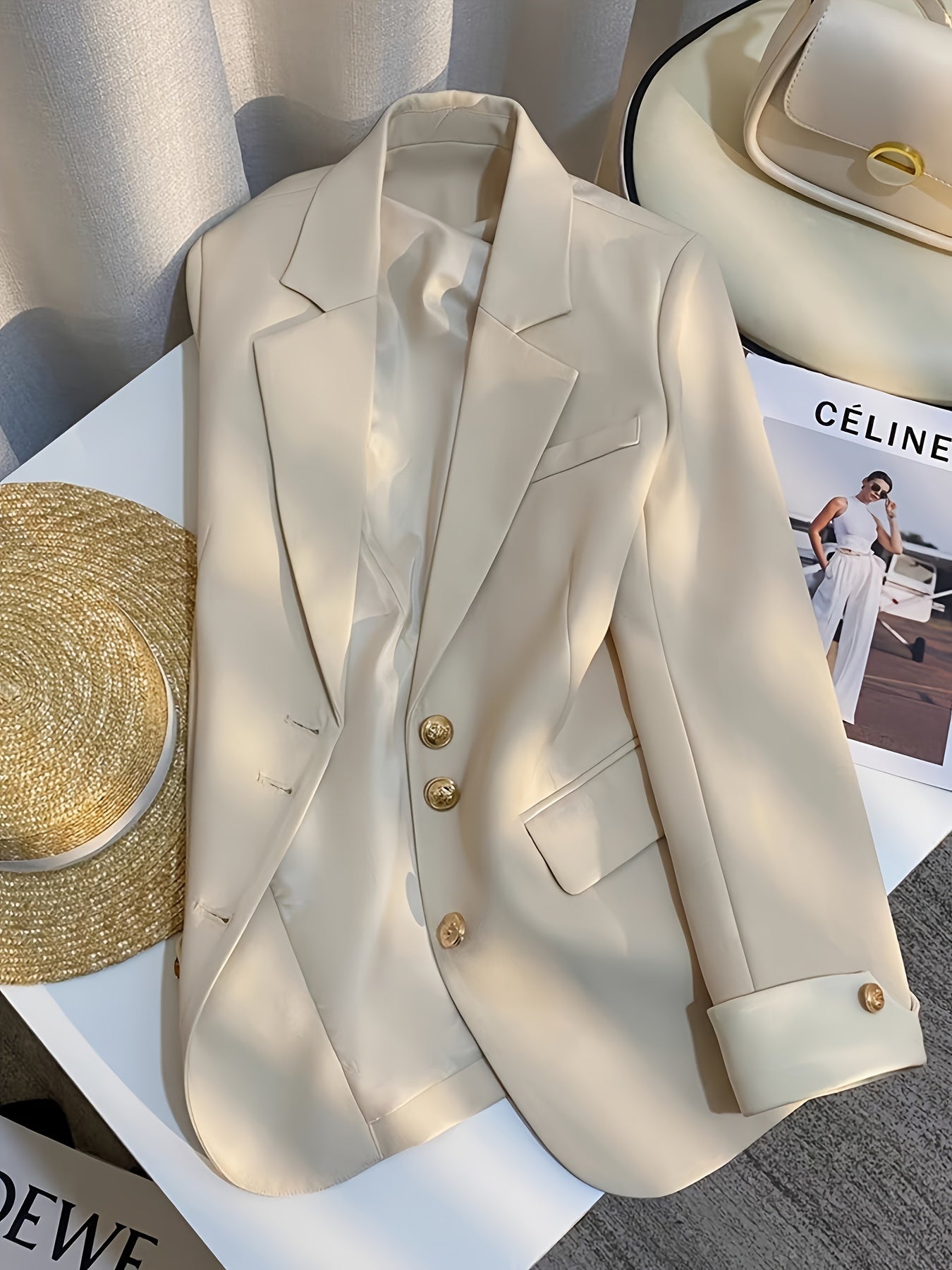 Women's Polyester Suit Jacket Long Sleeve Solid Chic Spring Fall Korean Style 2024