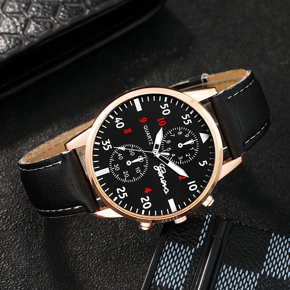 Men's Faux Leather Strap Quartz Watch Set of 2 or 3 Gift for Valentine's Day Easter Halloween Ramadan Eid