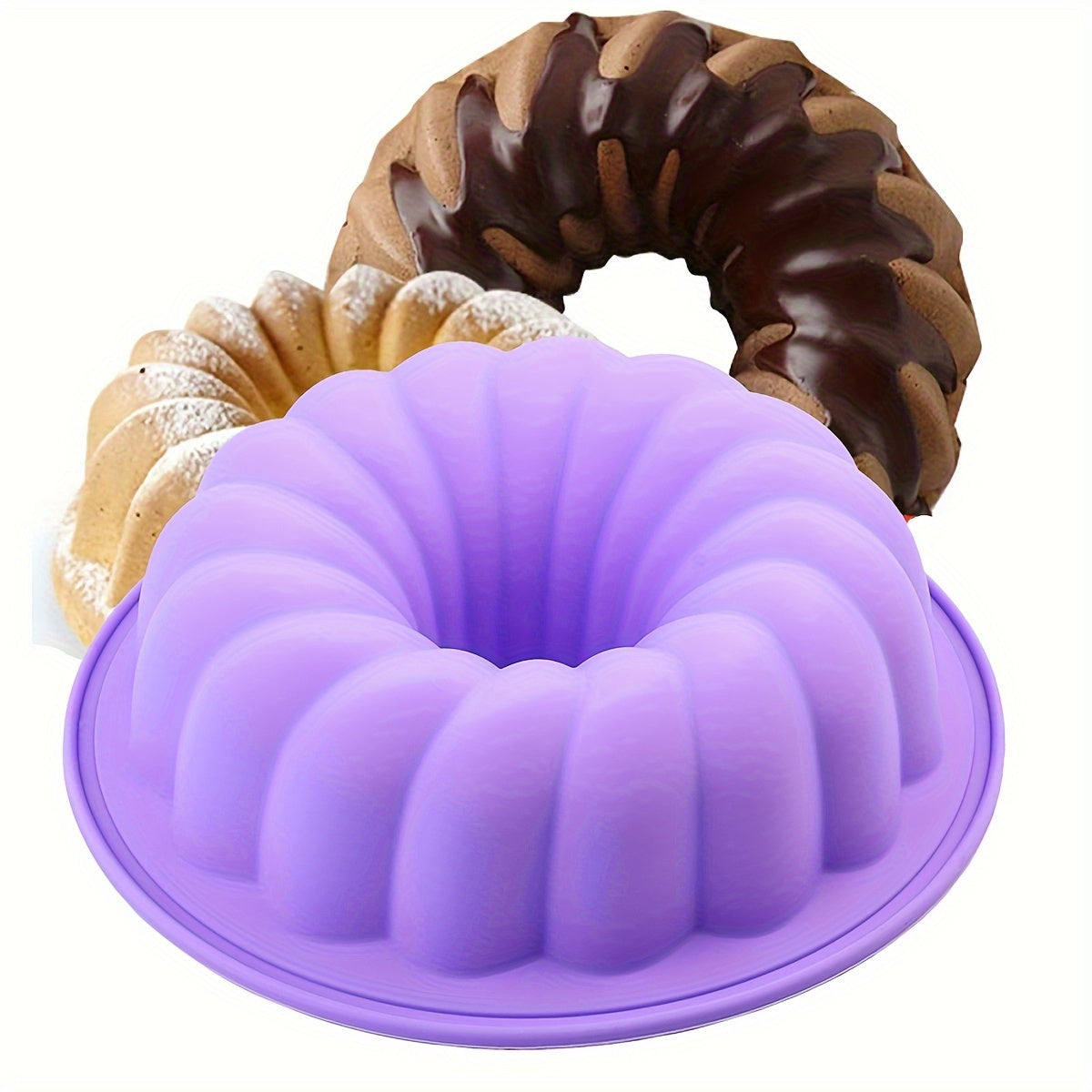 Silicone Bundt Cake Pan 20.32cm Purple Non-Stick Flexible Oven Freezer Safe