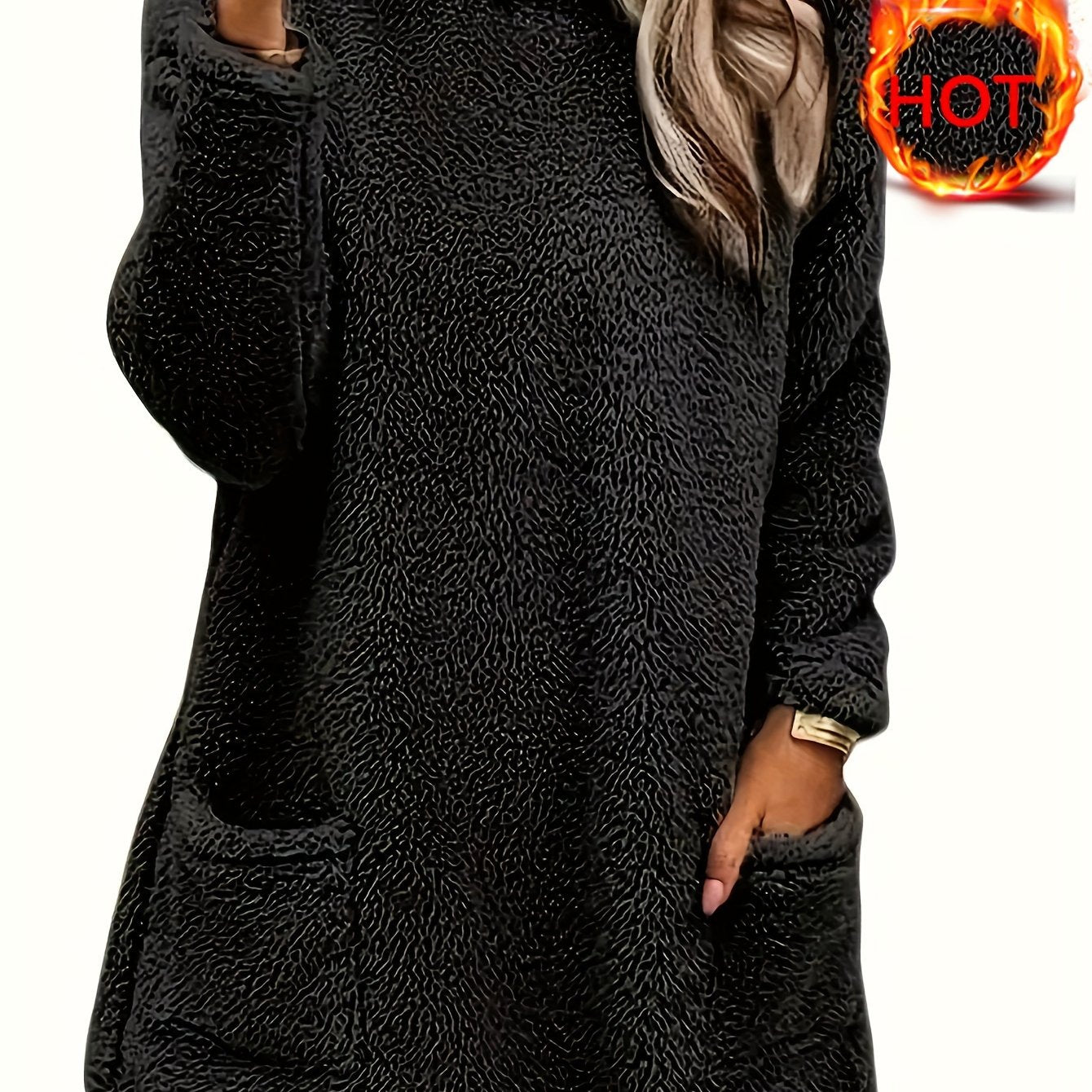 Толстовка женская плюшевая с длинными рукавами и карманами, большой размер