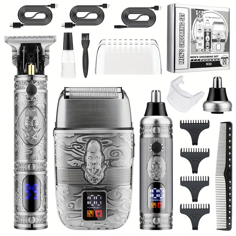 Electric grooming kit with hair clipper shaver nose trimmer 3-piece stainless steel