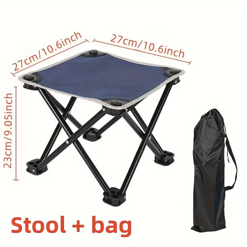 Portable Camping Stool with Storage Bag and Side Pocket, Stainless Steel Frame, Blue Mesh Seat